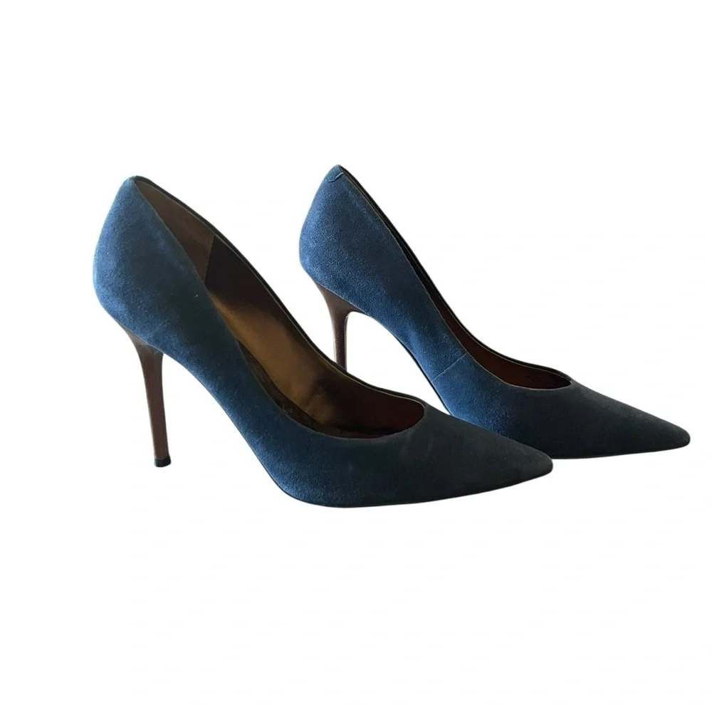 Guess Women’s Blue Leather Suede Point Toe Stiletto Pump Heels Shoes Size 9.5M